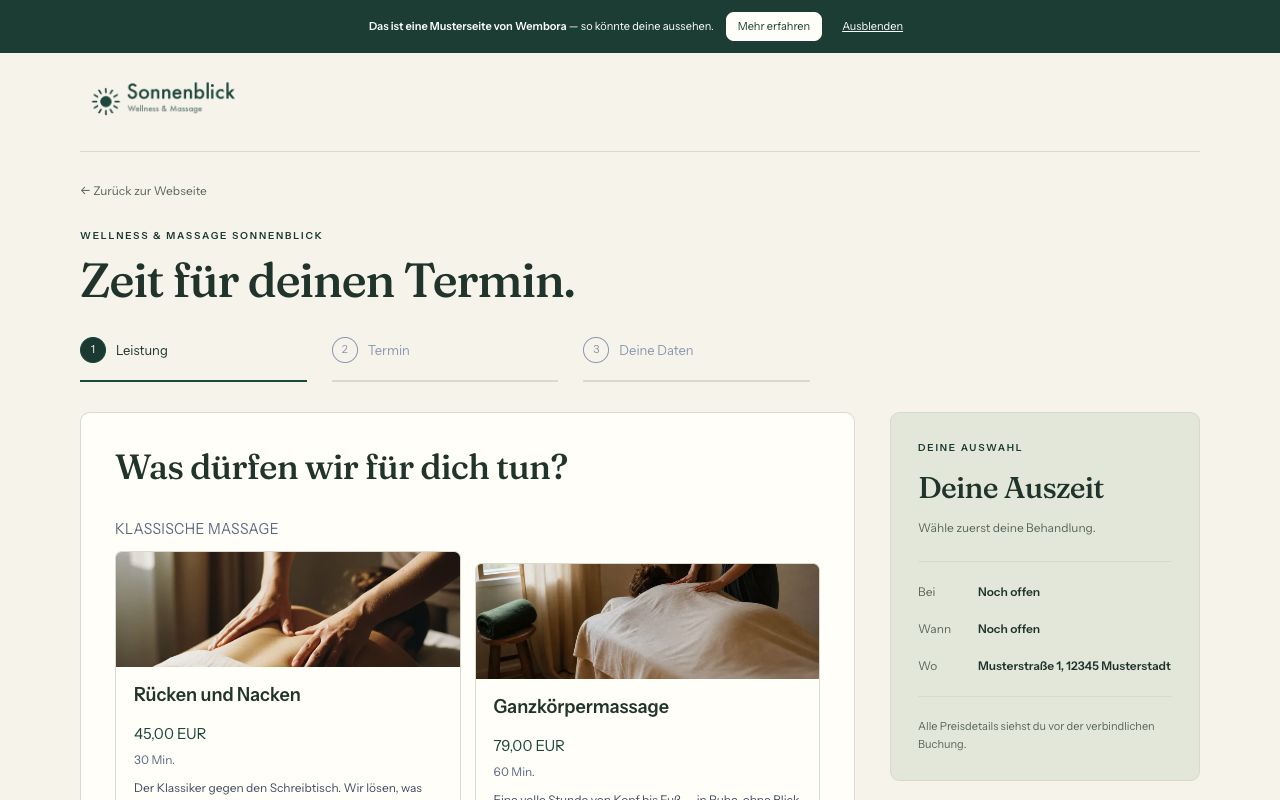 Die Wembora-Terminbuchung auf dem Rechner