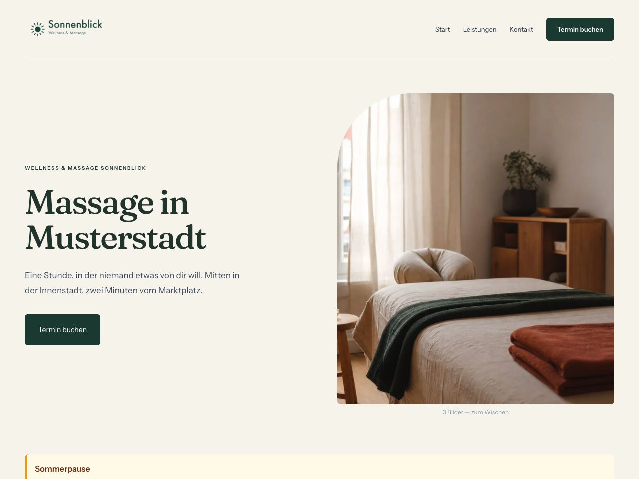 Musterseite im neuen Design: Mit festem Raum