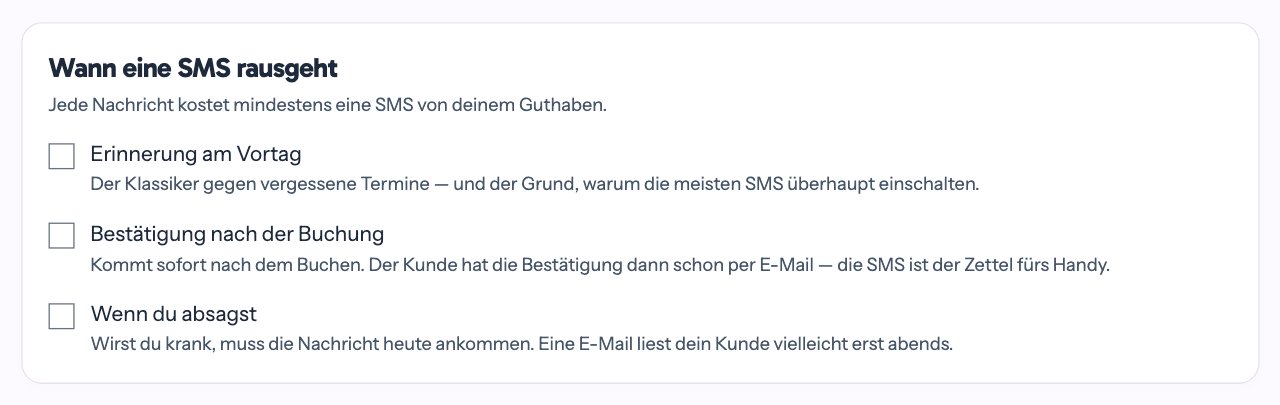 Die drei Haken für SMS: Erinnerung, Bestätigung und Absage